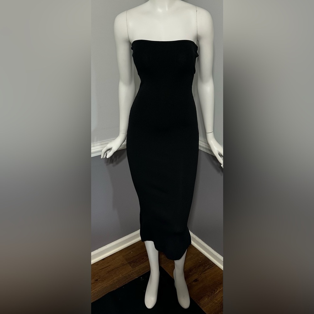 We Wore What Dress Black Strapless Bodycon Ribbed Midi Sweater Size S